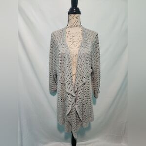 Allie & Rob Grey Open Front Crochet Knit Cardigan. Size 3X. Soft & Cozy.